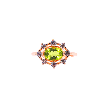 橢圓橄欖石配圓鋯石戒指