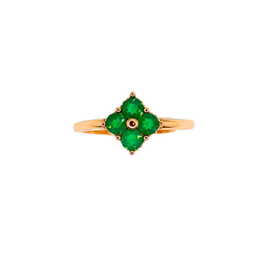 Green Alex four-leaf clover ring