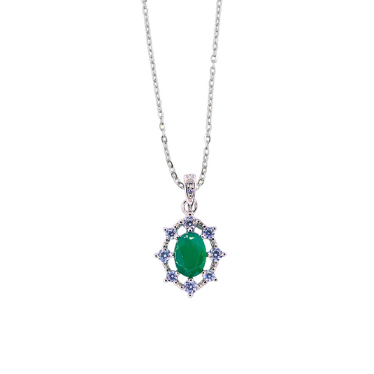 Oval Green Alexis and Round Zirconia Necklace