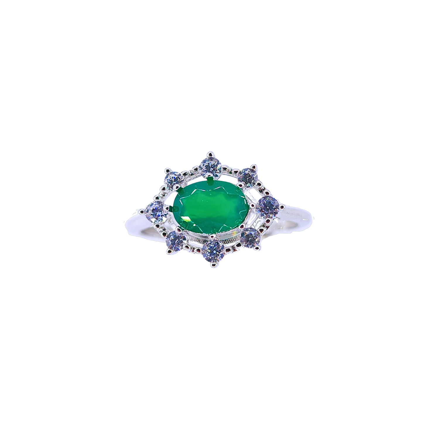 橢圓綠安力士配圓鋯石戒指