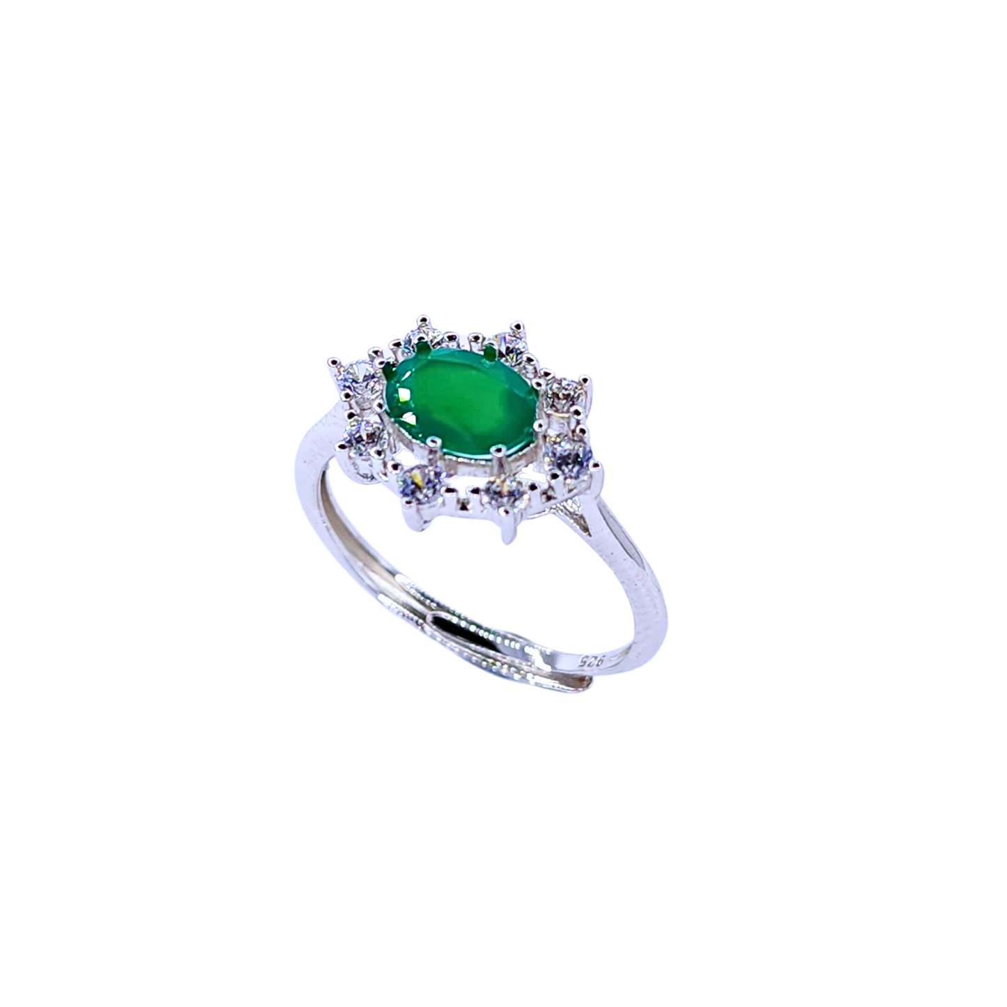 橢圓綠安力士配圓鋯石戒指