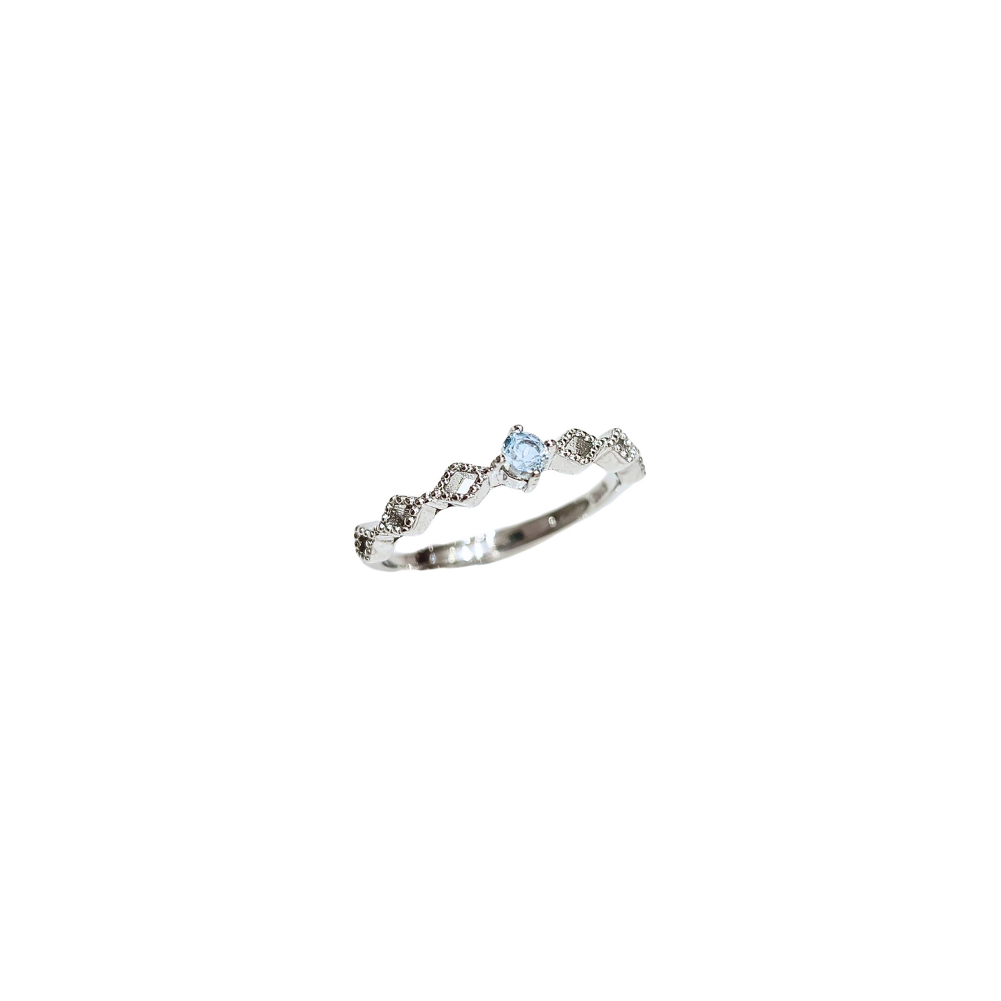 Sky Blue Topaz Diamond-Shaped Flower Ring