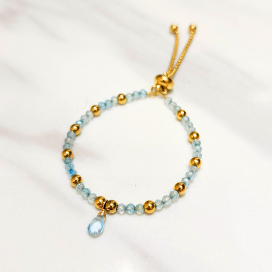 Mini Sky Blue Topaz Beads Retractable Bracelet