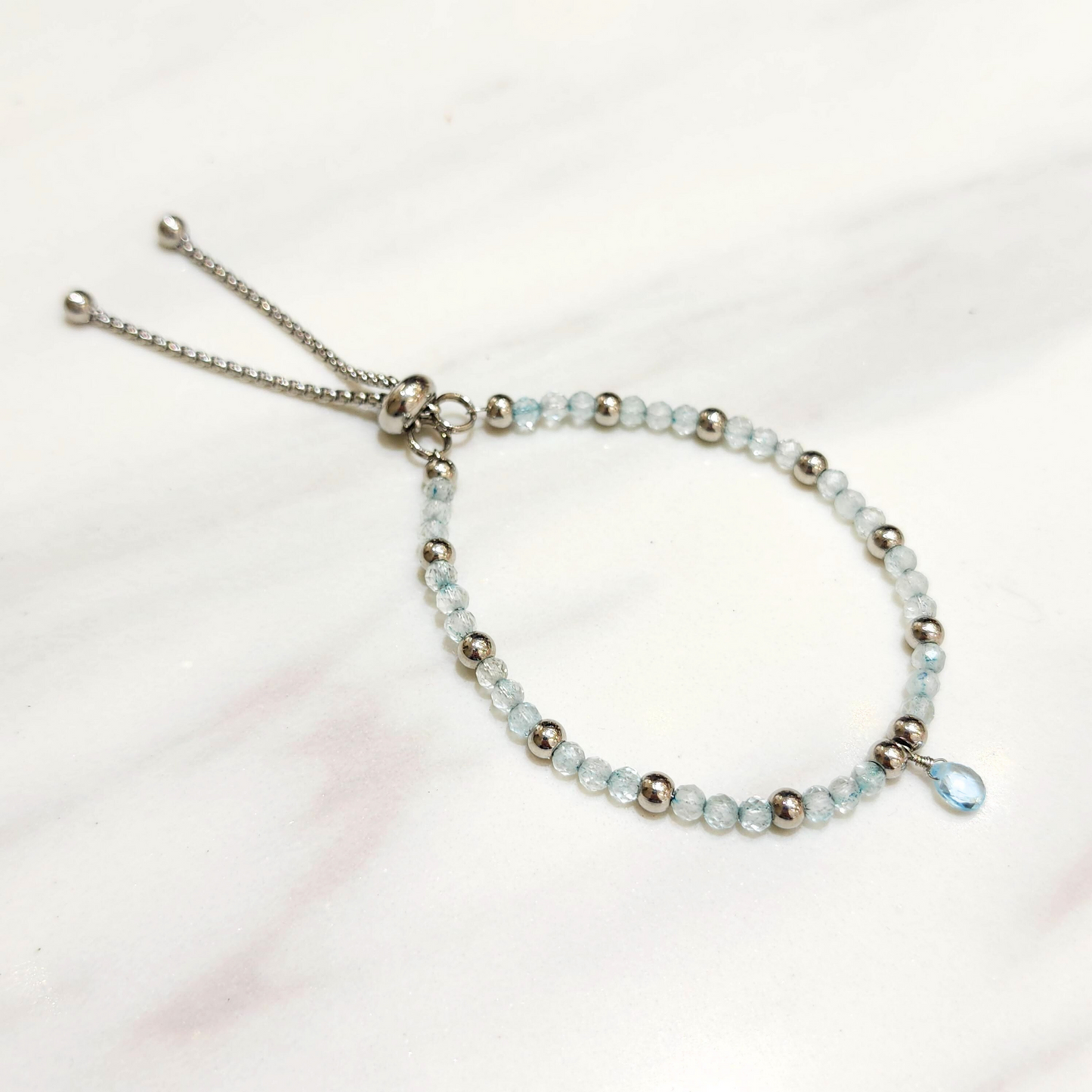 Mini Sky Blue Topaz Beads Retractable Bracelet