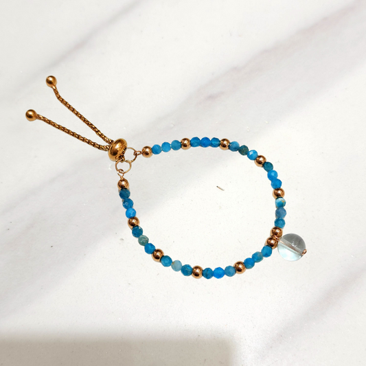 Mini apatite beads and blue fluorite retractable bracelet 