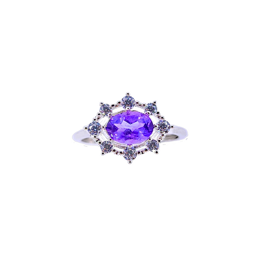 Oval Amethyst and Round Zirconia Ring