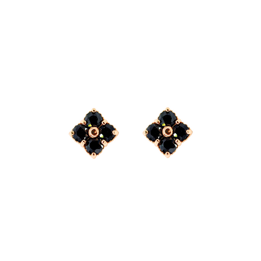 Black Spiral Four Leaf Clover Stud Earrings