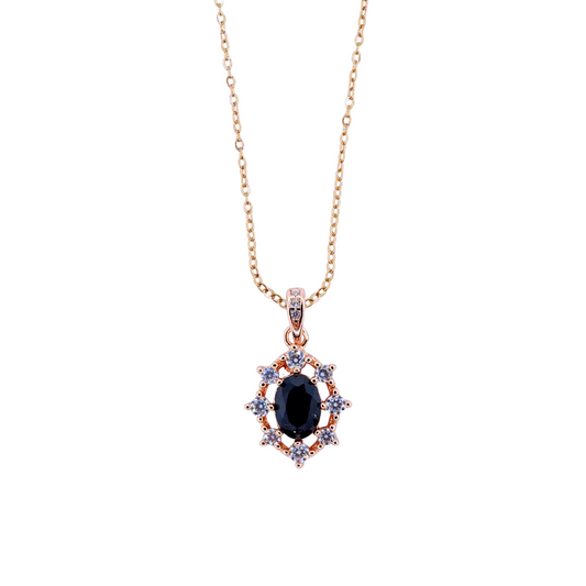 Oval black spinel and round zirconia necklace