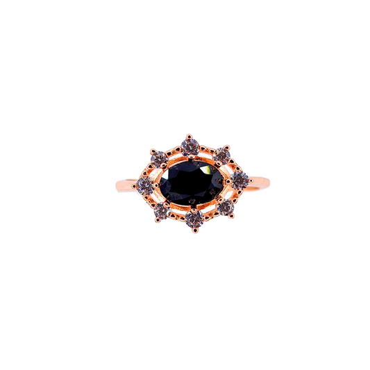 Oval black spinel and round zirconia ring