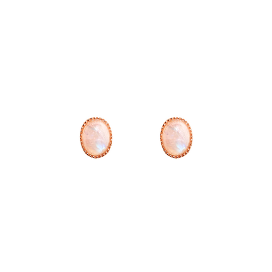 Moonstone button edge stud earrings