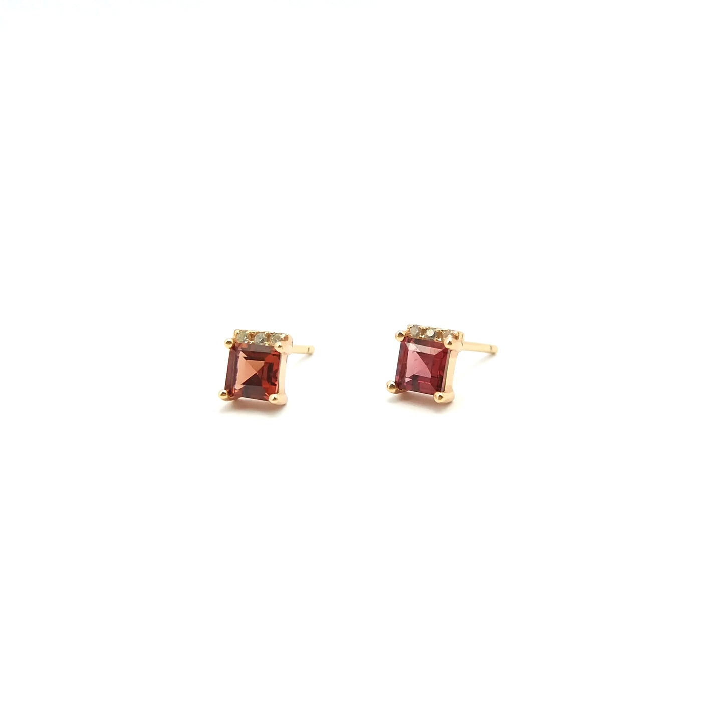 Square Garnet Stud Earrings