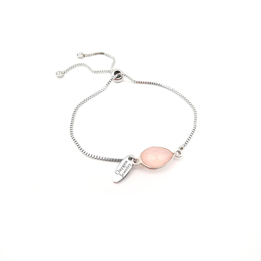 Medium Pear Shaped Pink Chalcedony Bezel-Set Retractable Bracelet
