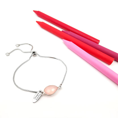 Medium Pear Shaped Pink Chalcedony Bezel-Set Retractable Bracelet