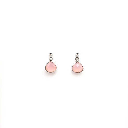 Pear Bezel Set Pink Chalcedony Earrings in Sterling Silver