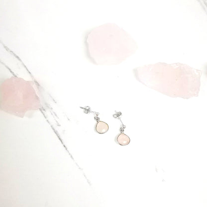 Pear Bezel Set Pink Chalcedony Earrings in Sterling Silver