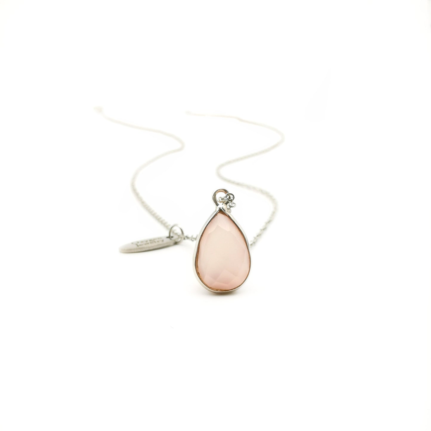 Pear Bezel Set Pink Chalcedony Necklace