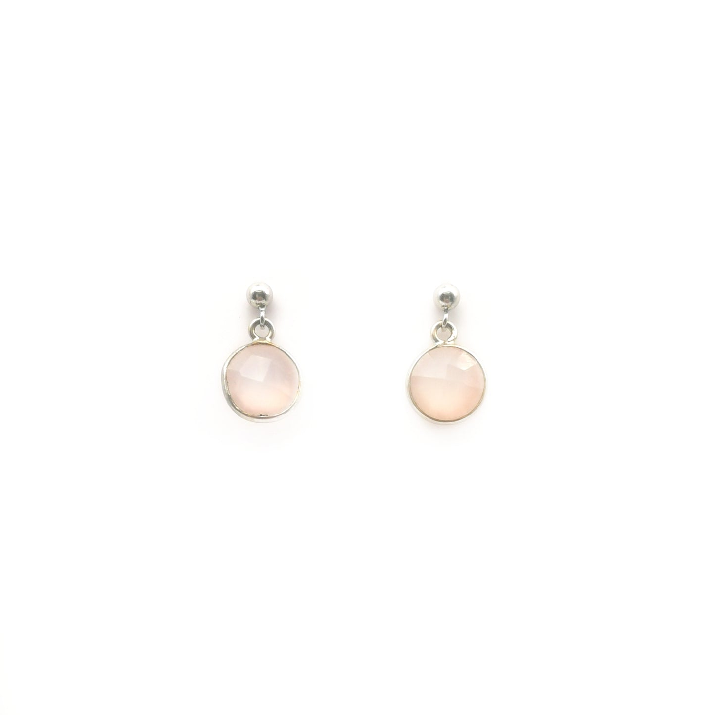 (-50%) Round Bezel-Set Pink Chalcedony Earrings in Sterling Silver
