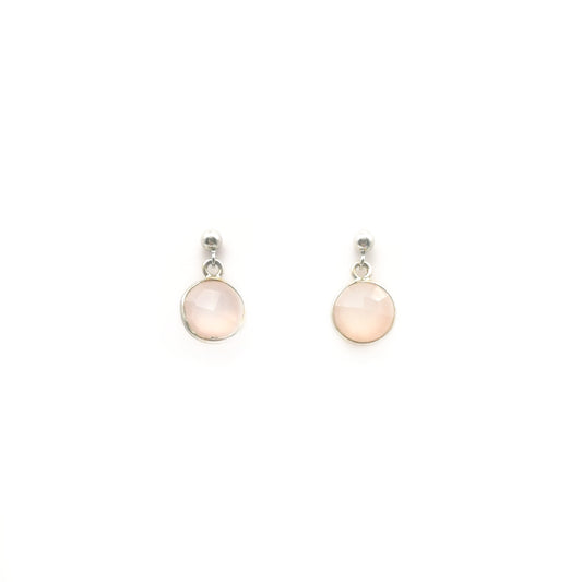 (-50%) Round Bezel-Set Pink Chalcedony Earrings in Sterling Silver