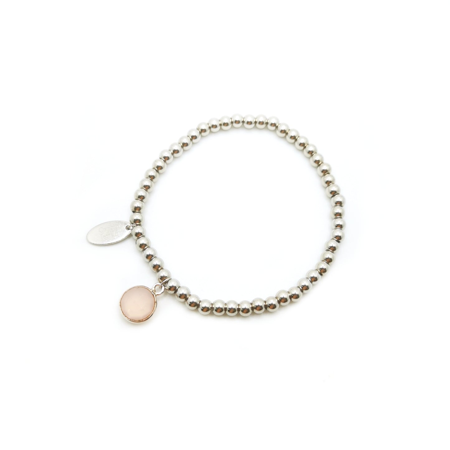 Round Bezel-Set Pink Chalcedony Bead Elastic Bracelet 