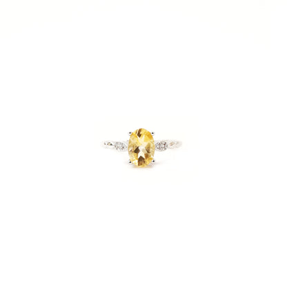 橢圓形黃水晶純銀開口戒指