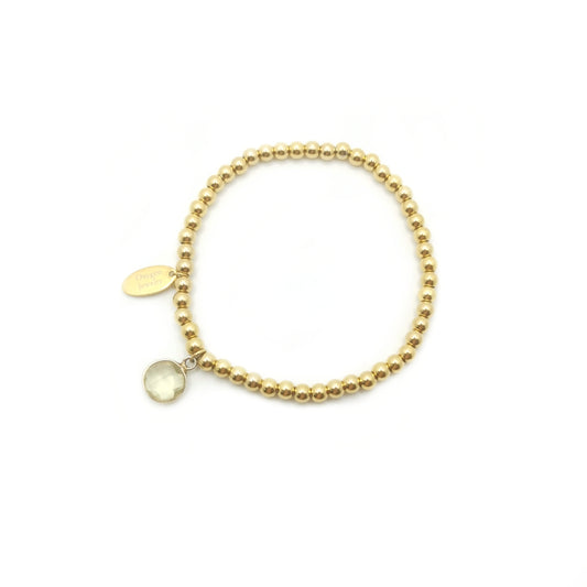 Round bezel elastic bracelet with lemon crystal metal beads