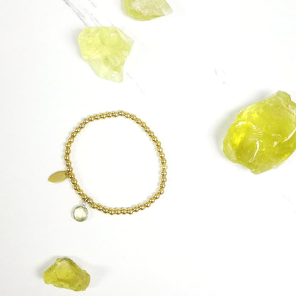 (-50%) Round Bezel-Set Lemon Crystal Metal Bead Stretch Bracelet 