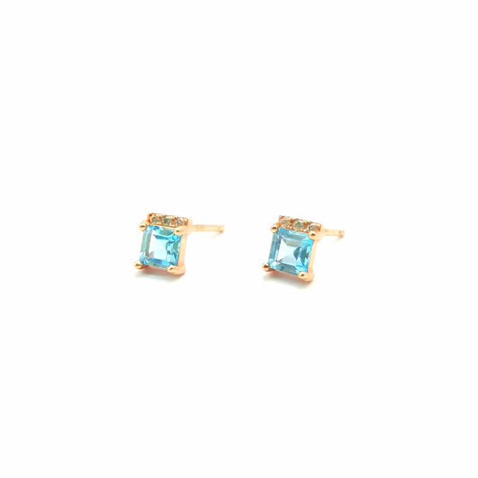 Square Stone Swiss Blue Topaz Stud Earrings