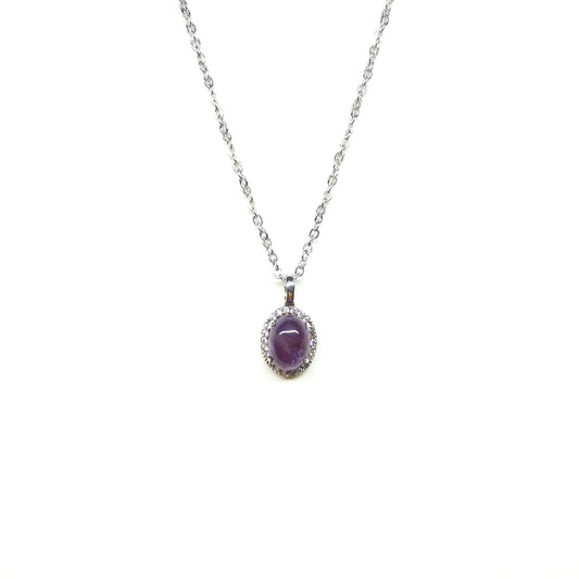 (-50%) 橢圓形紫晶配方晶鋯石項鏈