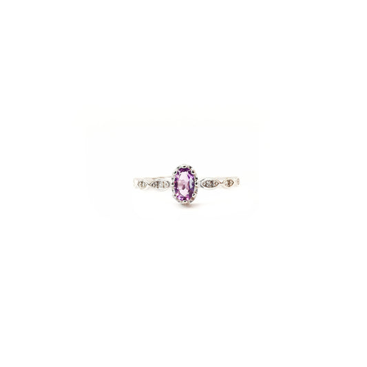 橢圓形紫晶純銀開口戒指