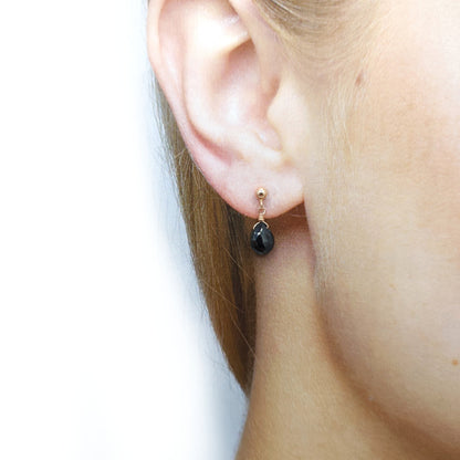 Black Spinel 3D Waterdrop Faceted Earrings