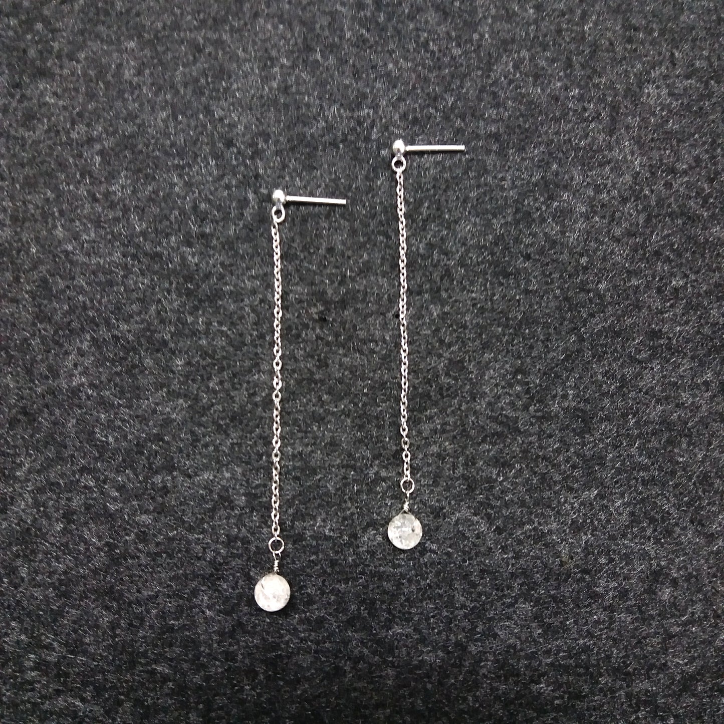 Mini White Crystal Long Earrings in Sterling Silver