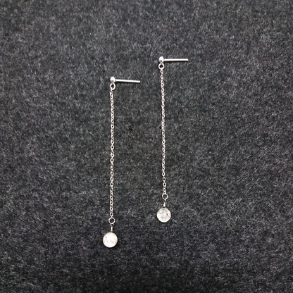 Mini White Crystal Long Earrings in Sterling Silver