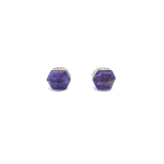 六角形紫晶配方晶鋯石耳環
