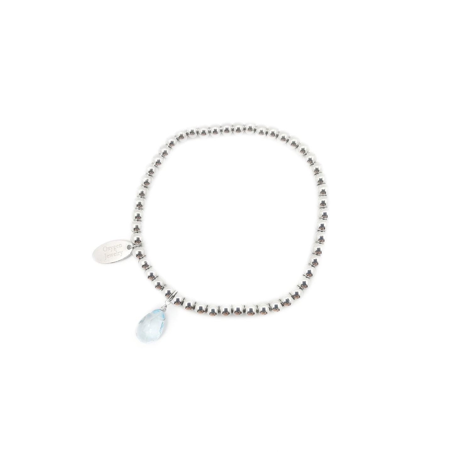 Sky Blue Topaz Pear Shape Metal Bead Stretch Bracelet