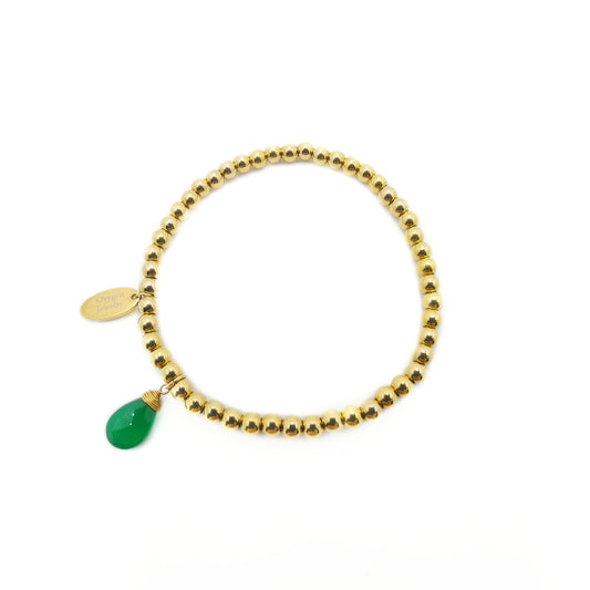 Green Anix Pear Faceted Metal Bead Stretch Bracelet