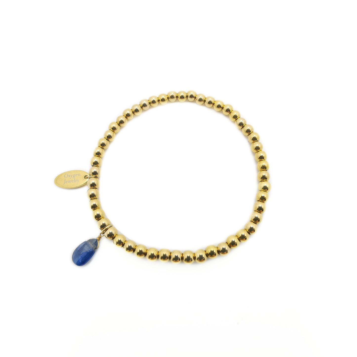 Kyanite Pear-Shaped Metal Bead Stretch Bracelet