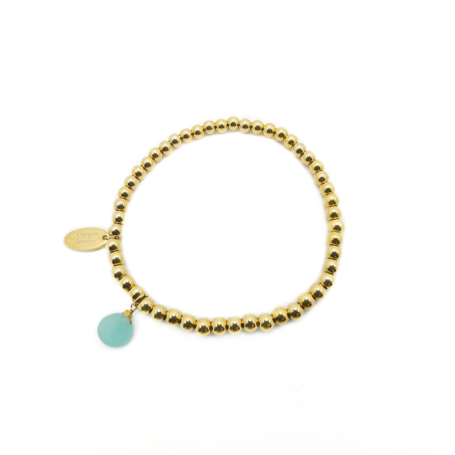 Aquamarine Chalcedony Pear Faceted Metal Bead Stretch Bracelet