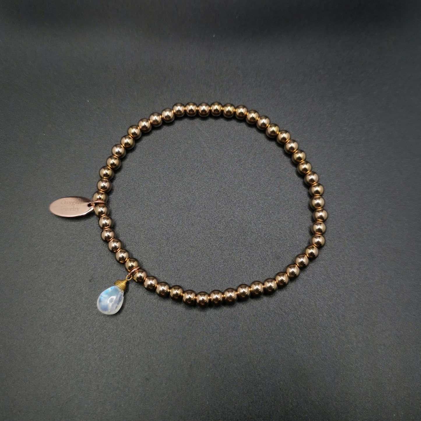 Moonstone Pear-Shaped Metal Bead Elastic Bracelet