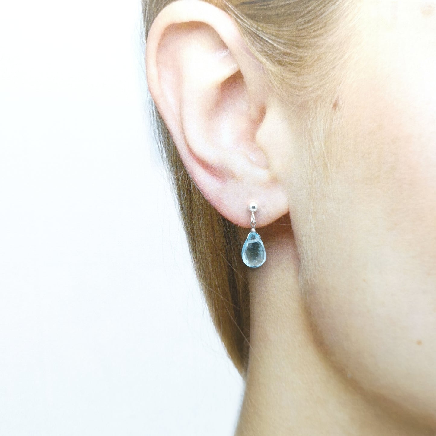 Sky Blue Topaz Faceted Pear Earrings