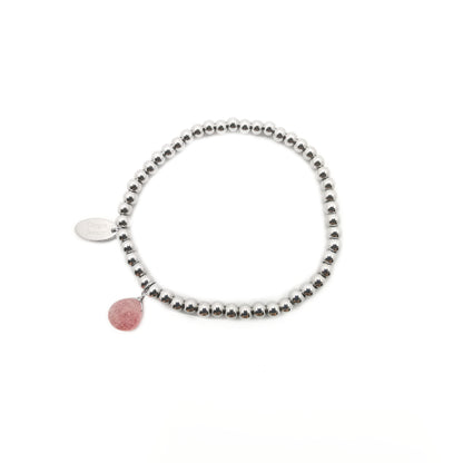 Strawberry Crystal Pear Shaped Metal Bead Stretch Bracelet