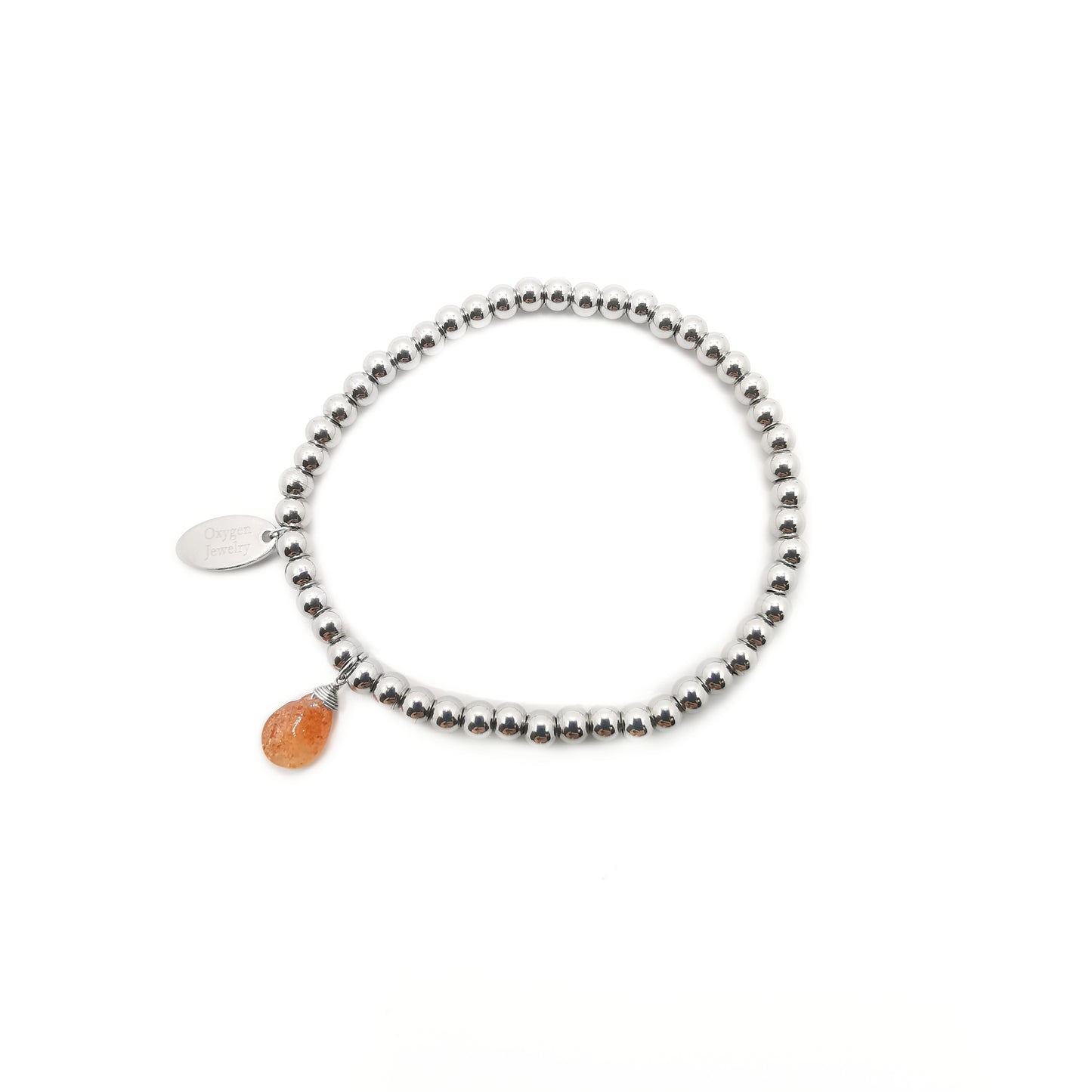 Sunstone Pear-Shaped Metal Bead Stretch Bracelet