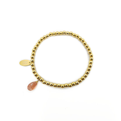 Sunstone Pear-Shaped Metal Bead Stretch Bracelet