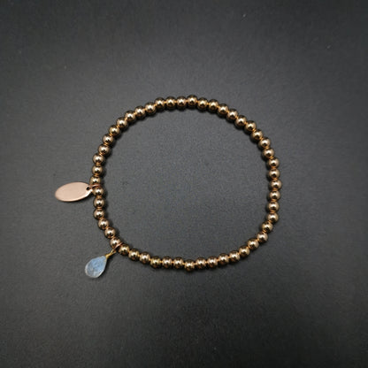 Moonstone Three-dimensional Droplet Faceted Metal Bead Elastic Bracelet