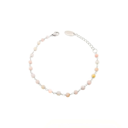 Pink Opal Beads On Chain Bracelet 