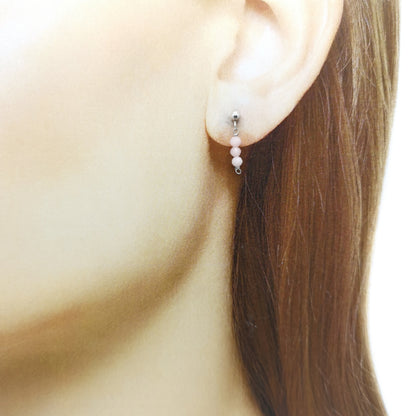 Pink Opal Beads Bar Earrings