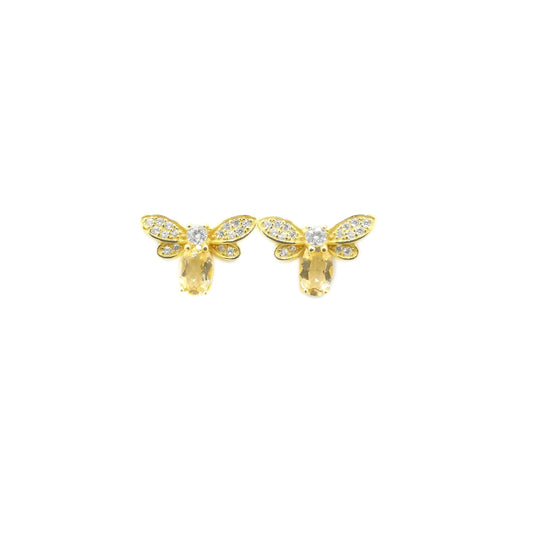 黃水晶配鋯石蜜蜂耳釘