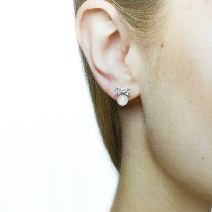 Bow Zirconia Round Wave Pink Crystal Stud Earrings
