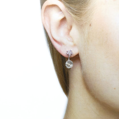Round Faceted Clear Crystal and Zirconia Earrings